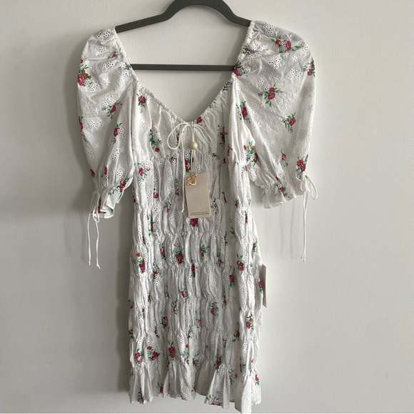 NWT For Love and Lemons Floral Tarte Eyelet Ruched Dress NWT Size M - Picture 2 of 9